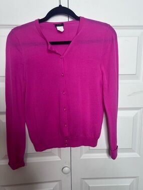J.Crew Pink 100% Wool Cardigan Sweater Size M Classic Lightweight